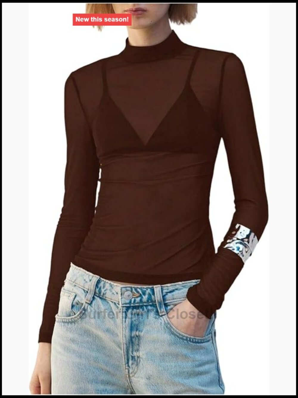 Sheer Mesh Top Mock Neck Long Sleeve Rave Clubwear Slim Fit